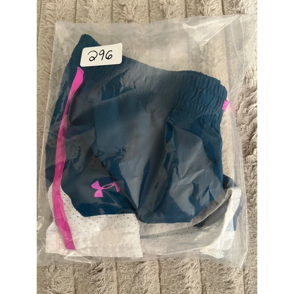 Under Armour Girls Teal Blue Pink White Athletic Running Shorts Size XL YXL